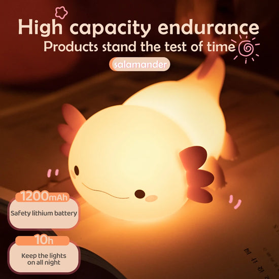 Novelty Silicone Axolotl Night Light Rechargeable Nursery Sleeping Lamp